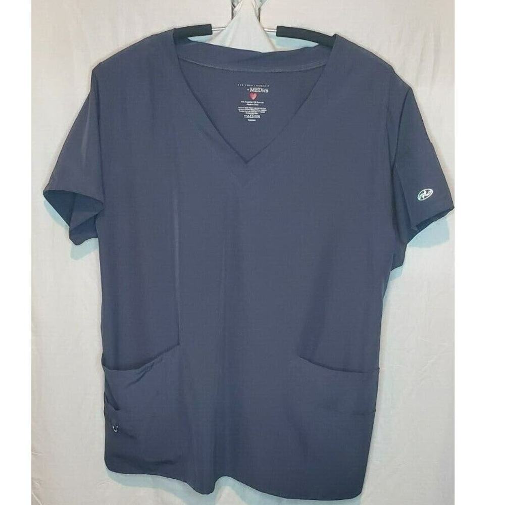 Womens Gray Uniform V-neck Scrub Top Shirt by Medics Size Large